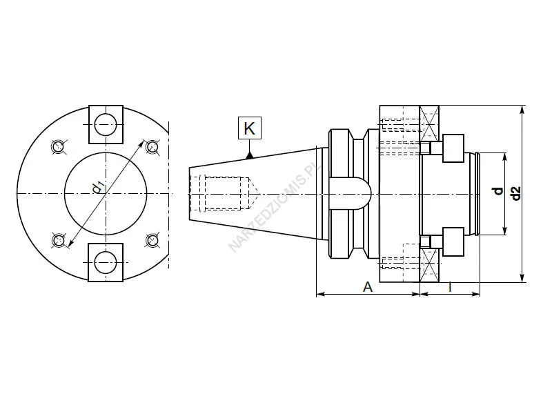 Rysunek techniczny: Trzpień frezarski z chw. MAS 403-BT do głowic frezarskich: T.2826 BT40/FI60 - KOLNO